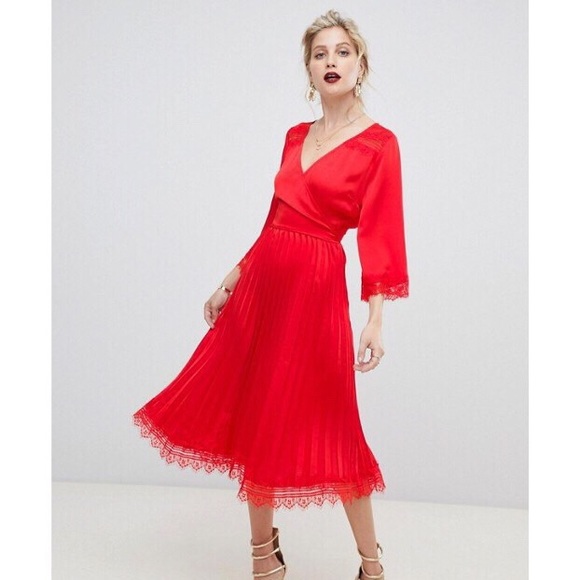 liquorish midi dress with lace trim